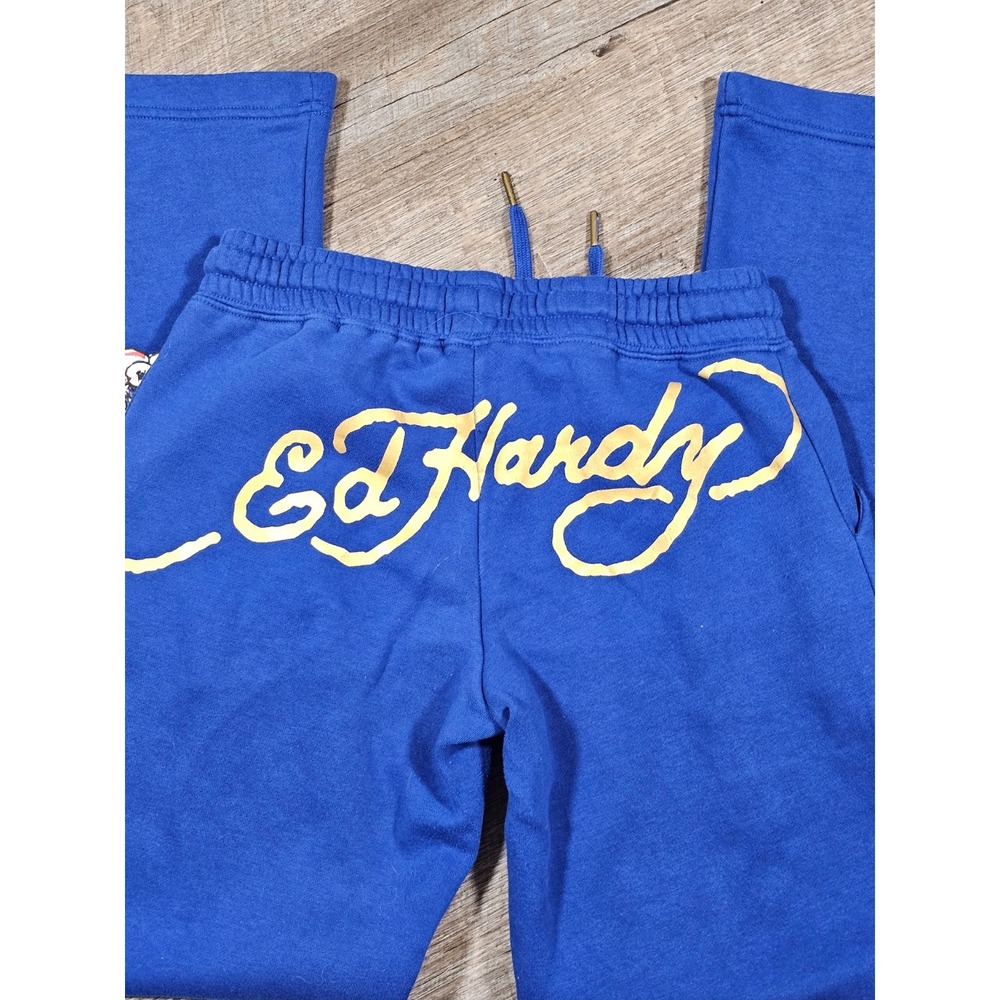 Ed Hardy Tattoos Royal Blue Wide Leg Sweatpants Tiger Graphic Y2K Small - Picture 3 of 9
